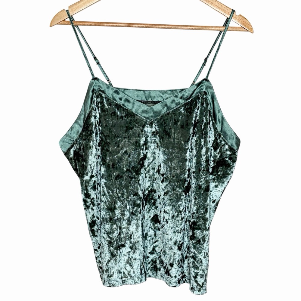 Crushed Velvet Cami Tank Top Green Womens XXL 2XL Forest Fairy Y2K Regencycore